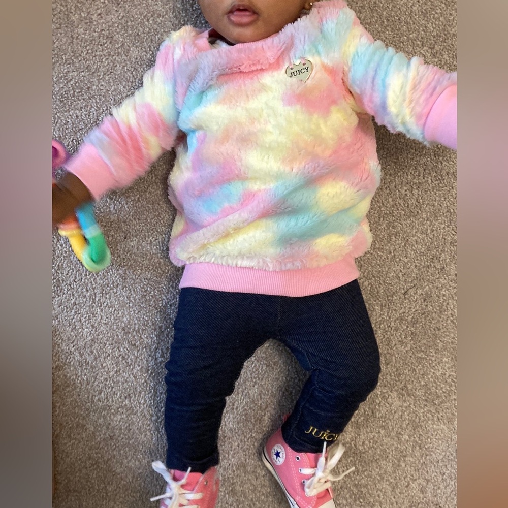Juicy Couture Tie Dye Fuzzy Top and Pant Set
